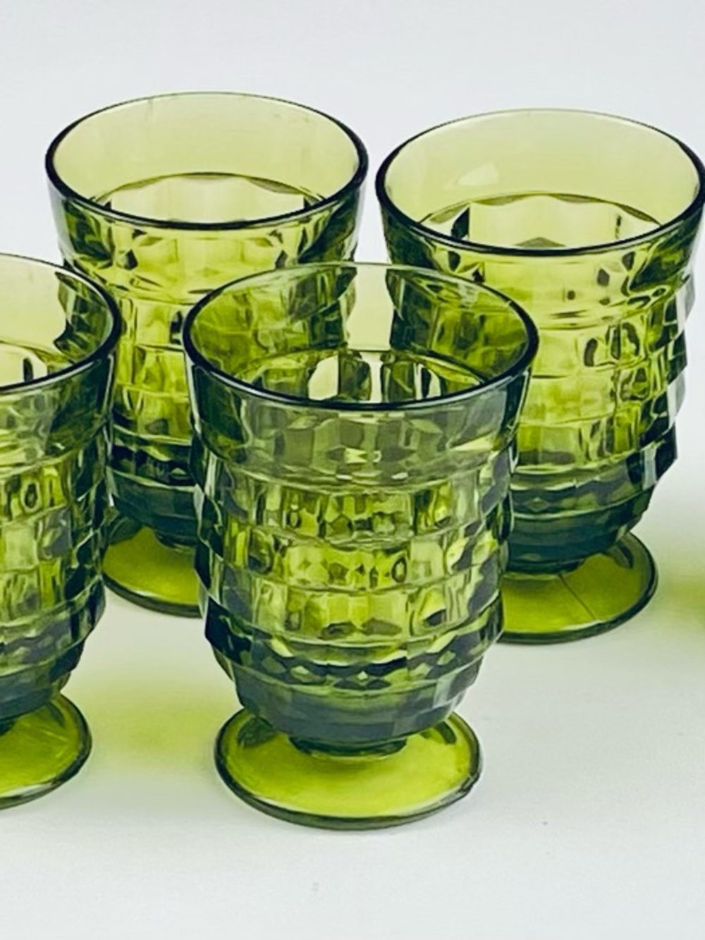 Vintage Indiana  Colony Whitehall  Green Juice Small Juice Glasses 4”Tall